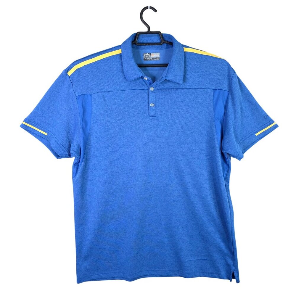 Mens Callaway Blue & Yellow Striped Polo Shirt Opti Dri Short Sleeve Size XLT